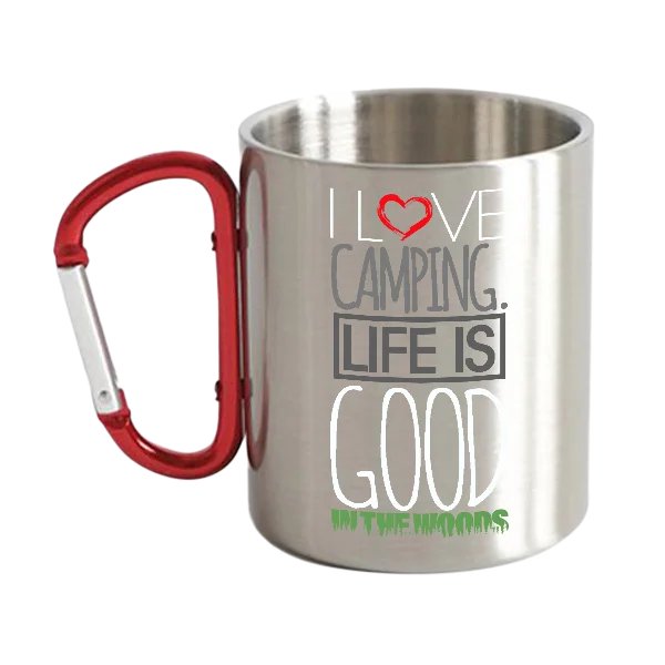 I Love Camping In The Woods Stainless Steel Double Wall Carabiner Mug 12oz