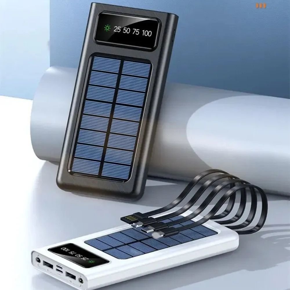 Portable Solar Power Bank with Built-in Cables