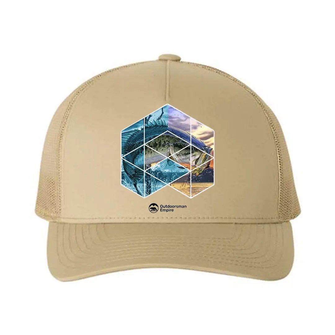 Fishing Geometry Retro Embroidered Snapback Trucker Hat