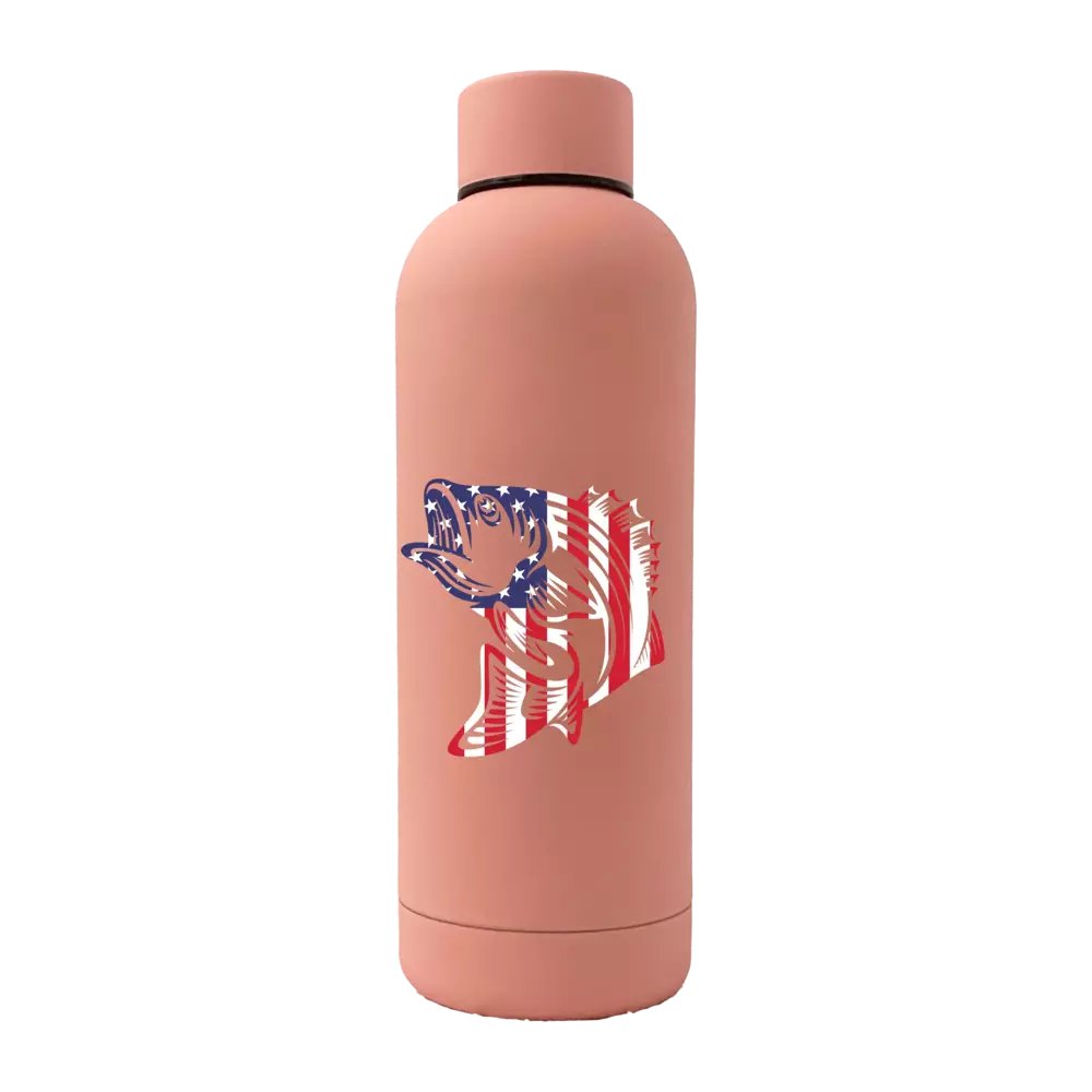 American Flag Fish 17oz Stainless Rubberized Water Bottle