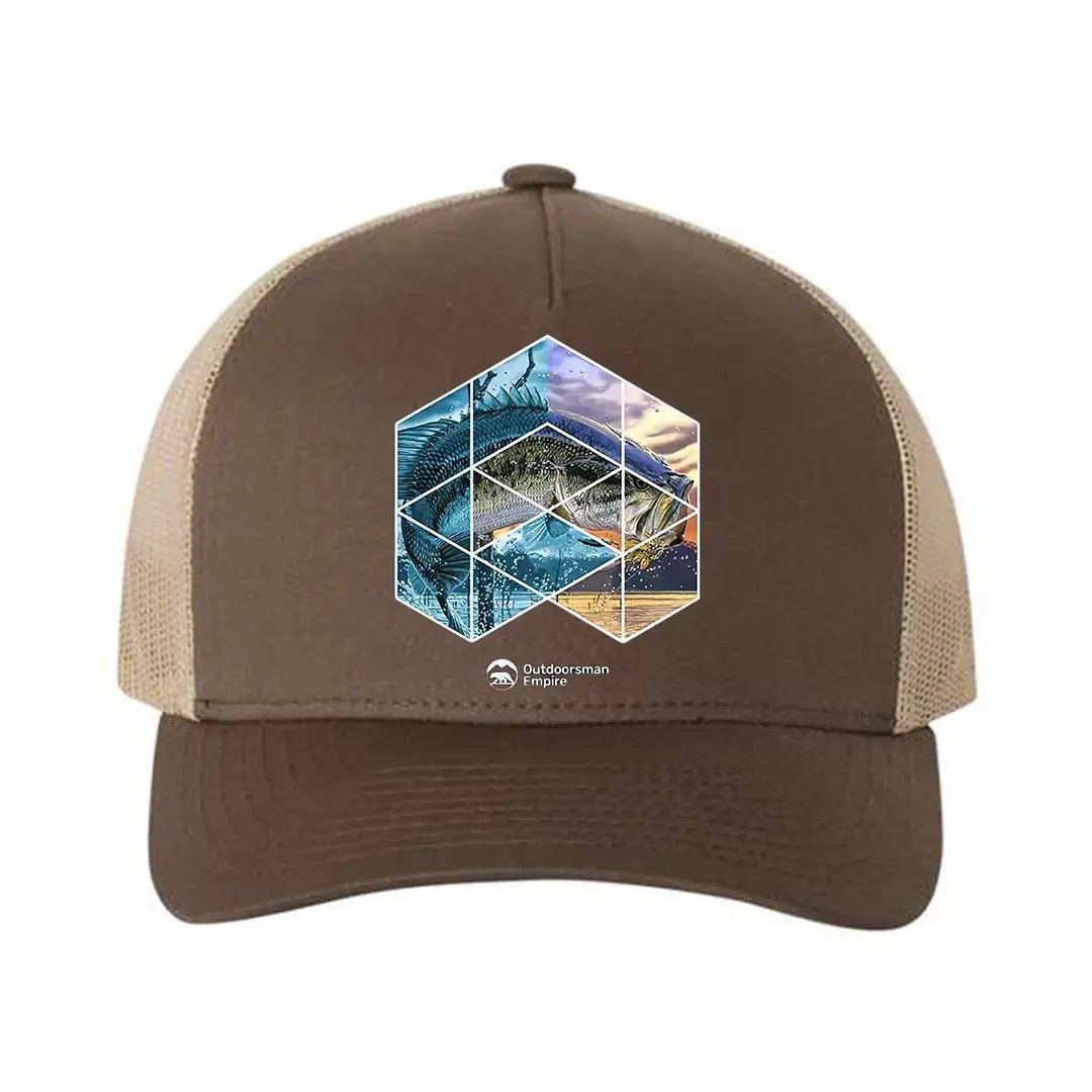 Fishing Geometry Retro Embroidered Snapback Trucker Hat