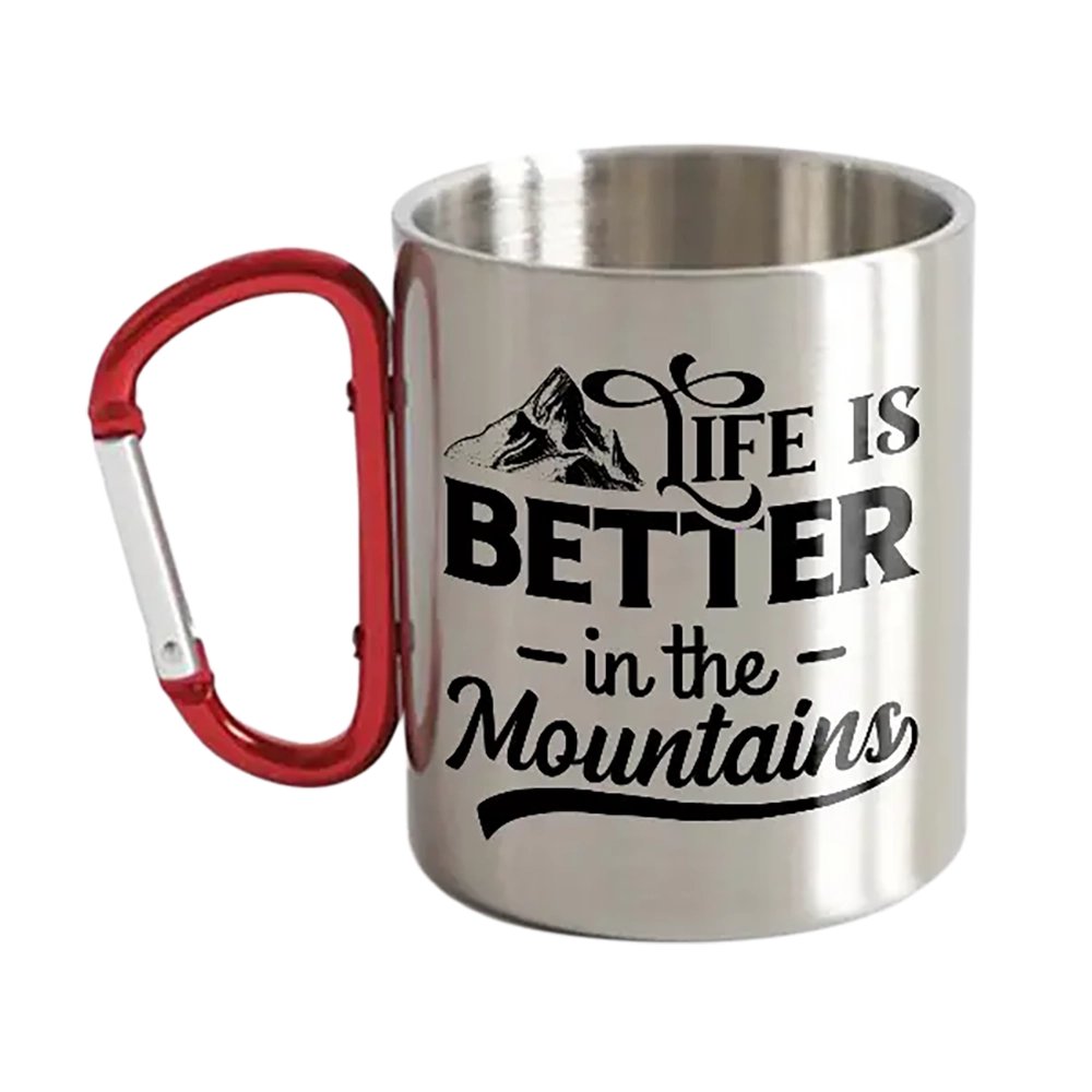 Hiking Life Is Better In The Mountains Stainless Steel Double Wall Carabiner Mug 12oz