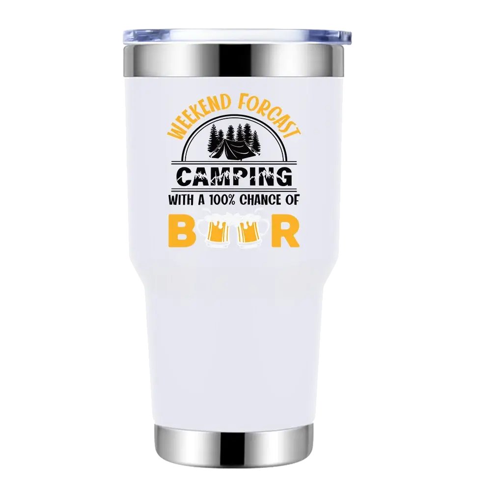 Weekend Forecast, Camping with 100% Beer 30oz Stainless Steel Tumbler