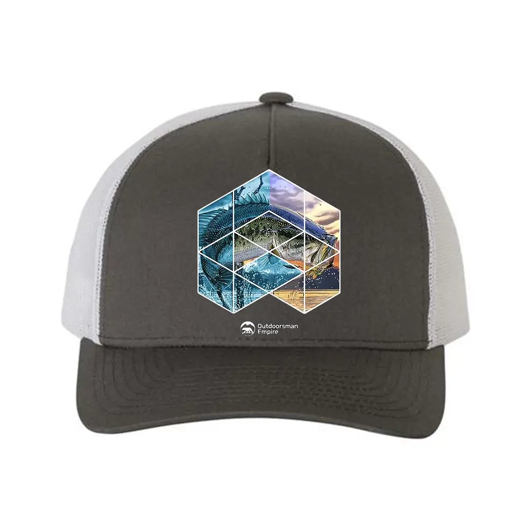 Fishing Geometry Retro Embroidered Snapback Trucker Hat