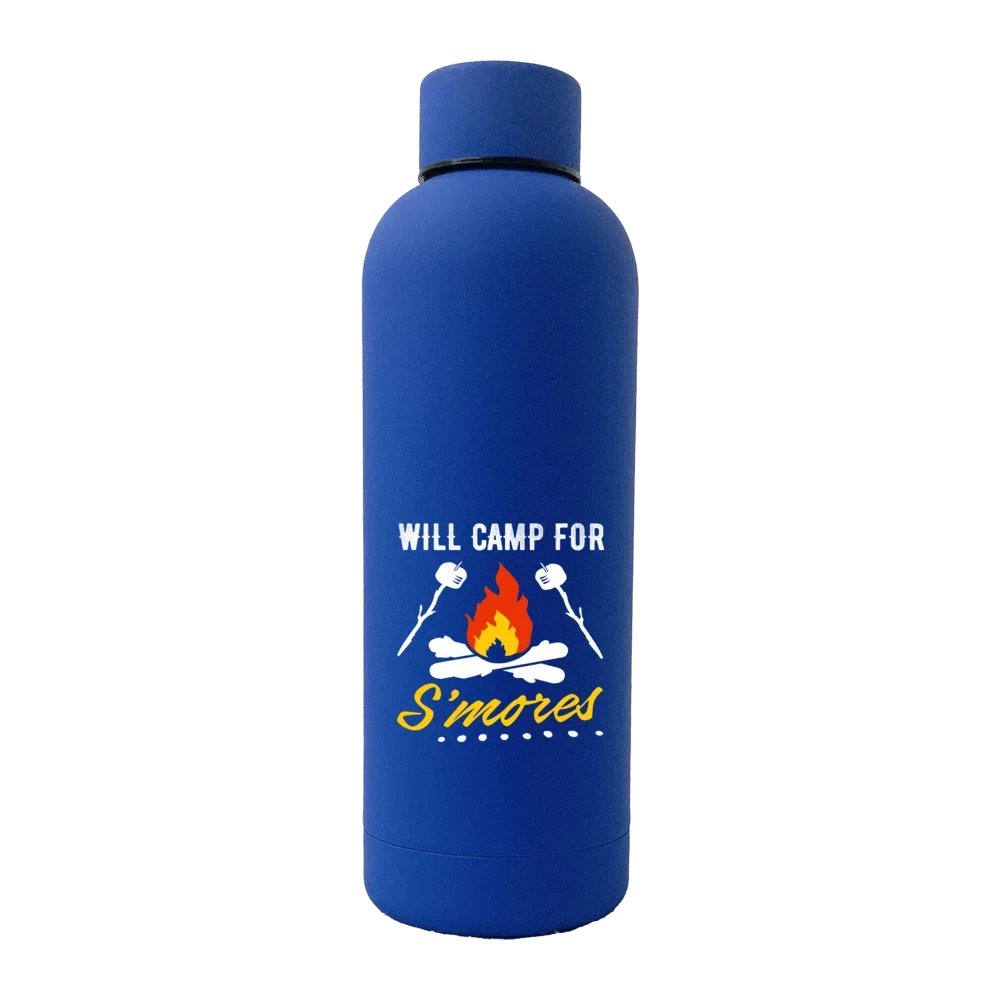 Will Camp For Smores 17oz Stainless Rubberized Water Bottle