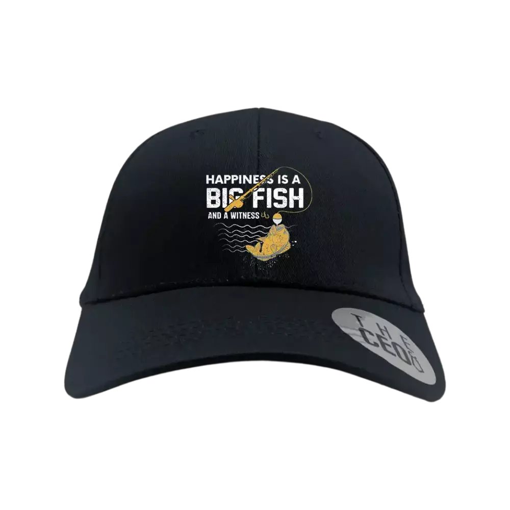 Happiness Is A Big Fish Embroidered Baseball Hat