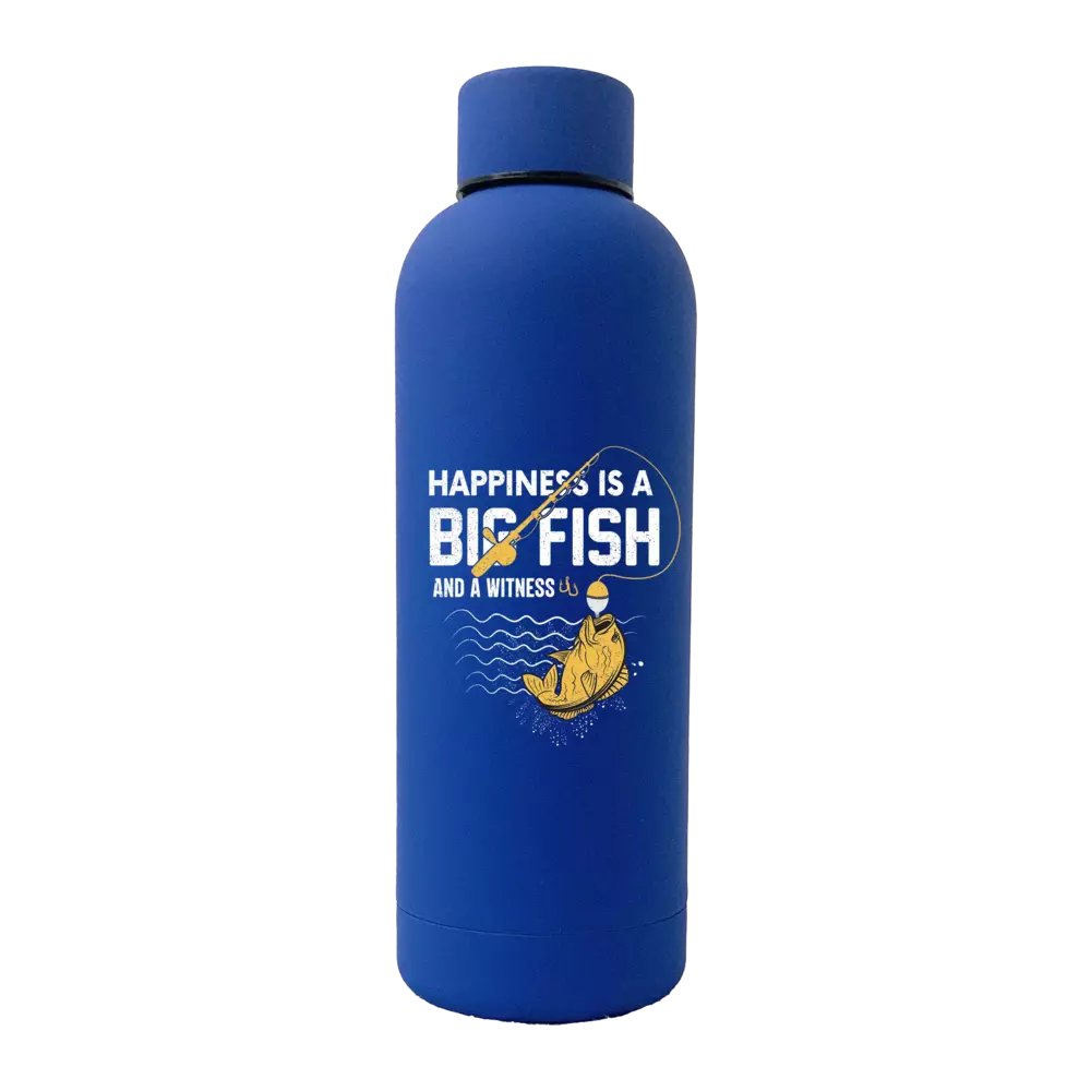 Happiness is a big fish 17oz Stainless Rubberized Water Bottle