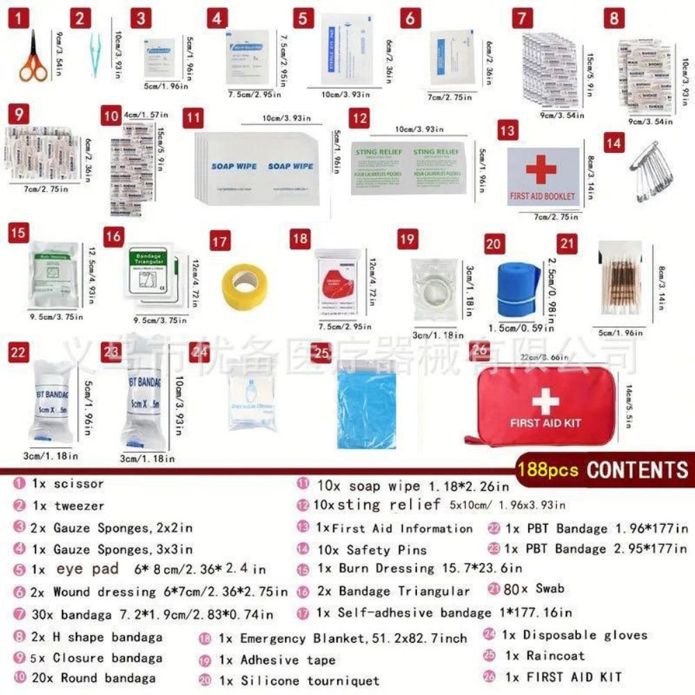 188-Piece Emergency First Aid Kit