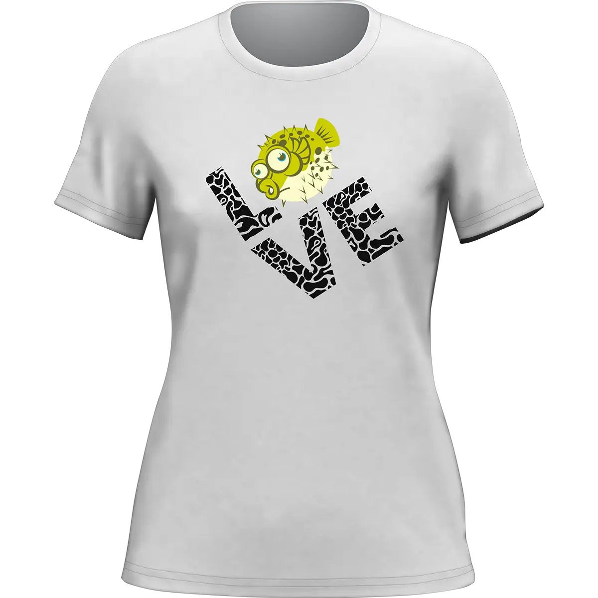 Love Fishing Green Blowfish Globe T-Shirt for Women