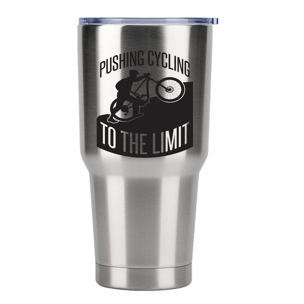 Pushing Cycling To The Limit 30oz Insulated Vacuum Sealed Tumbler Silver