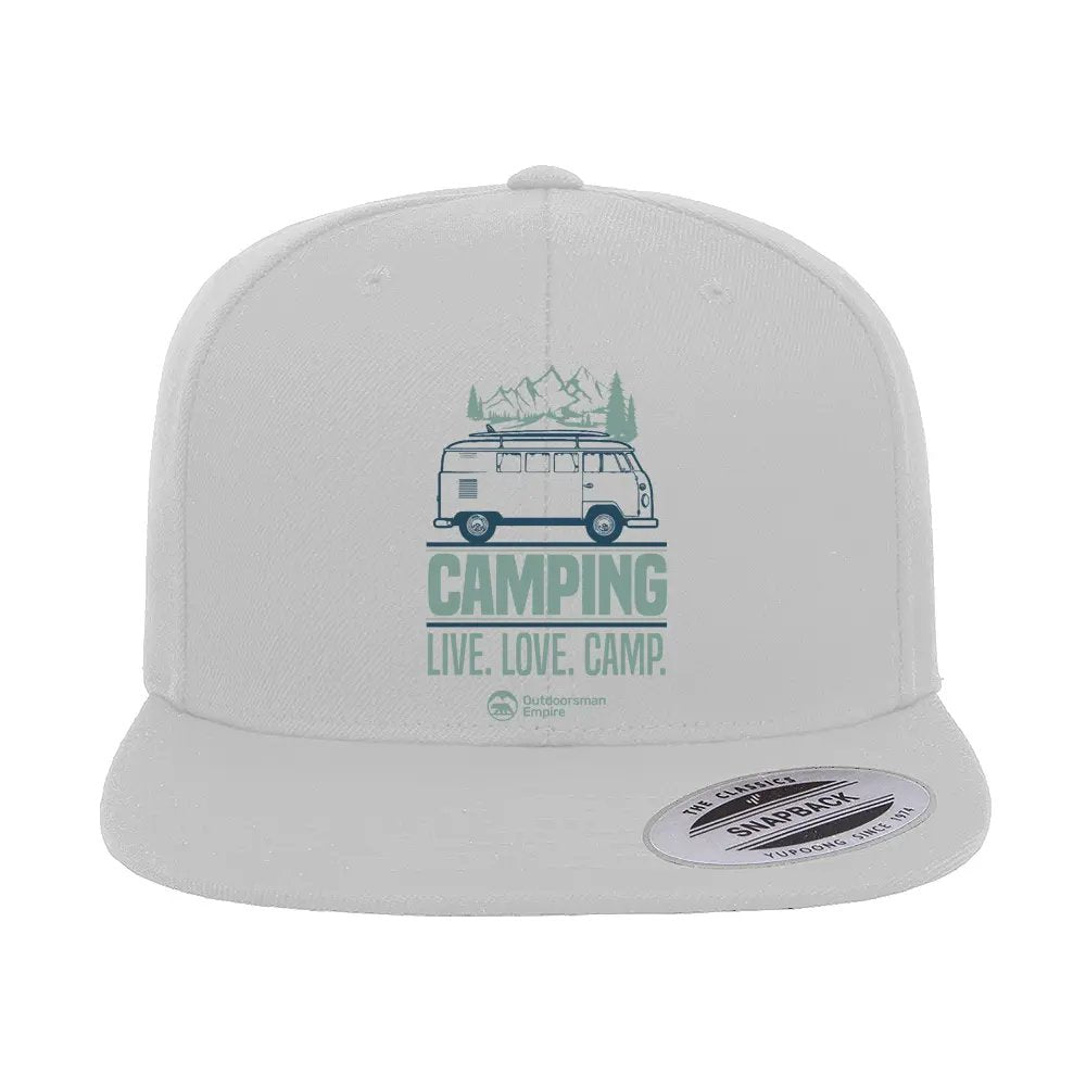 Camping Live Love Camp Embroidered Flat Bill Cap