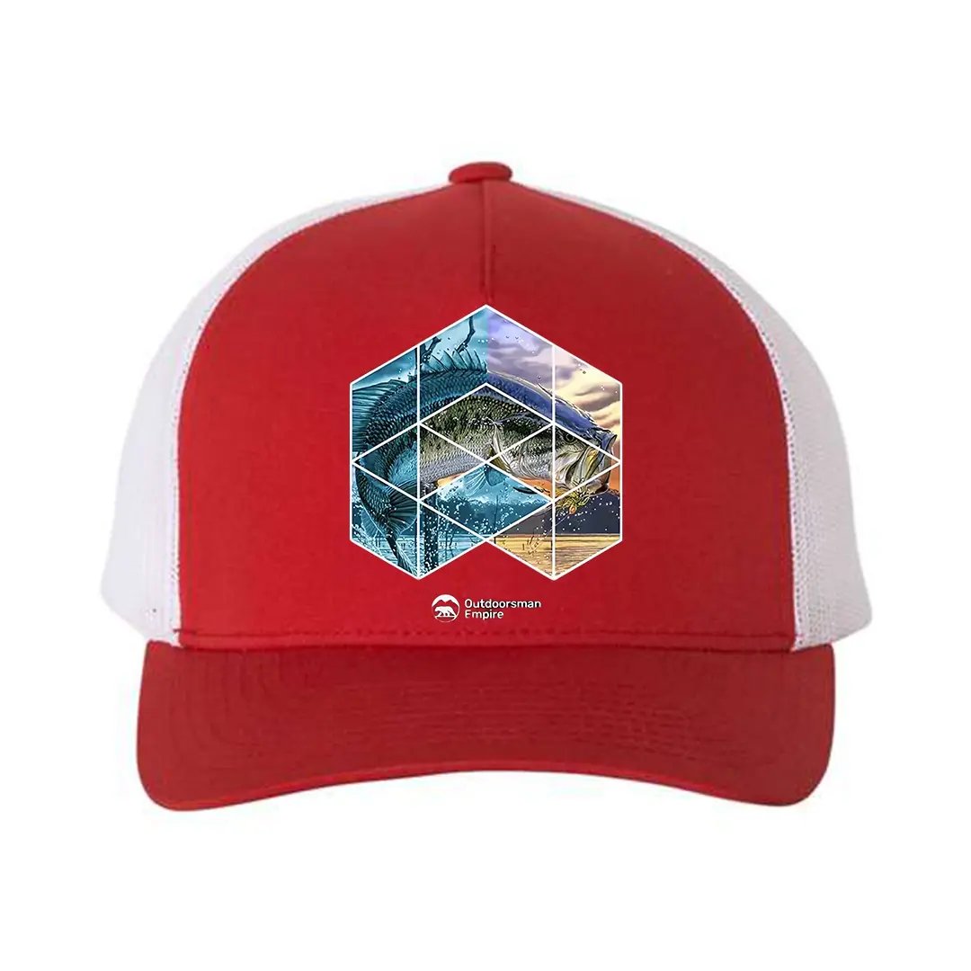 Fishing Geometry Retro Embroidered Snapback Trucker Hat