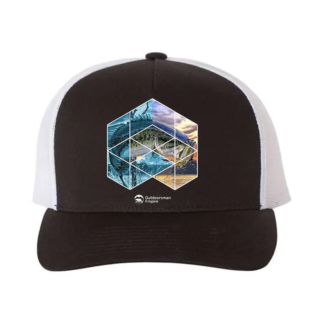 Fishing Geometry Retro Embroidered Snapback Trucker Hat