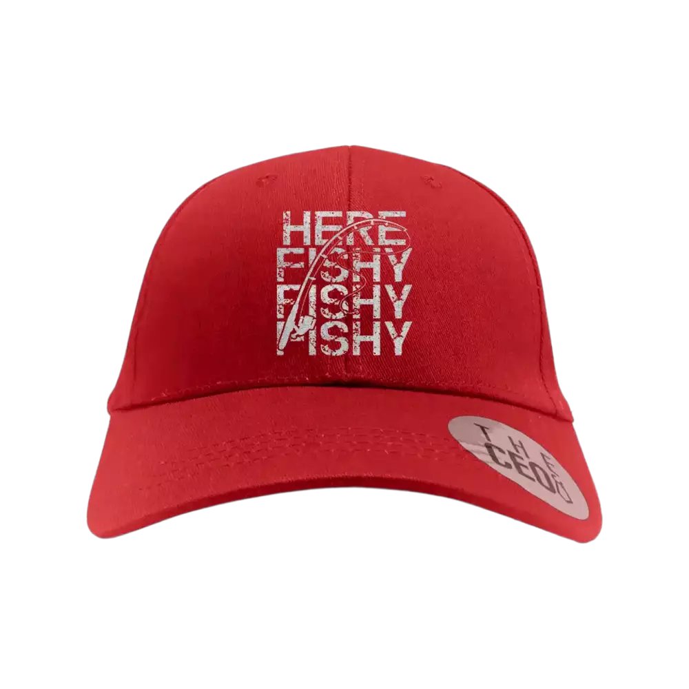 Here Fishy Fishy Embroidered Baseball Hat