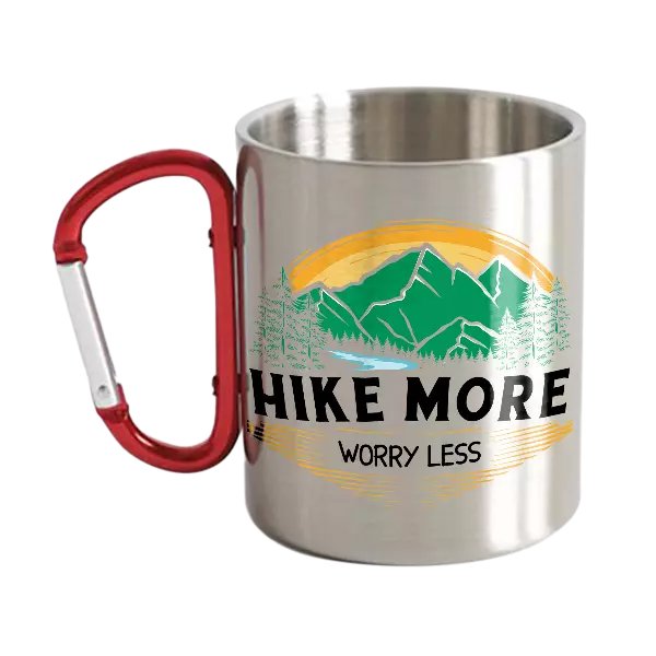 Hike More Worry Less Stainless Steel Double Wall Carabiner Mug 12oz