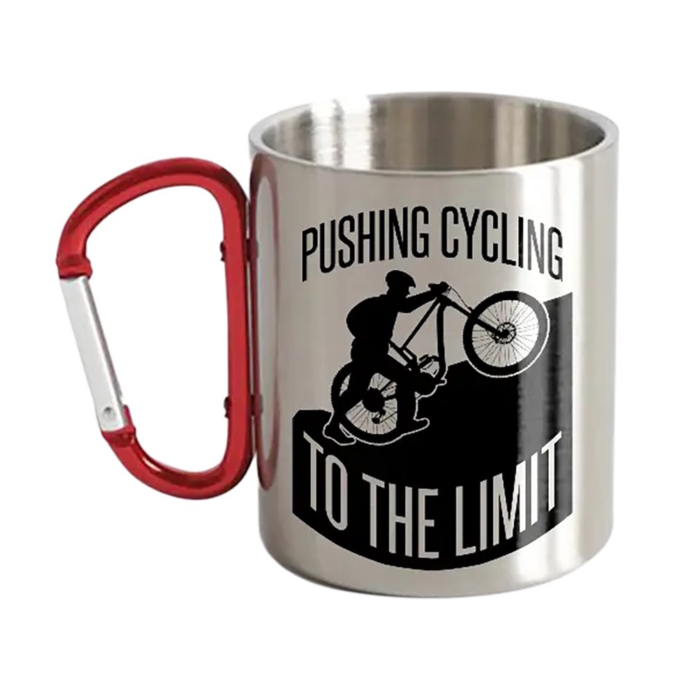 Pushing Cycling To The Limit Stainless Steel Double Wall Carabiner Mug 12oz