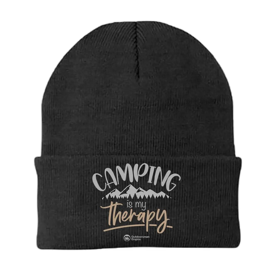 Camping Is My Therapy Embroidered Beanie