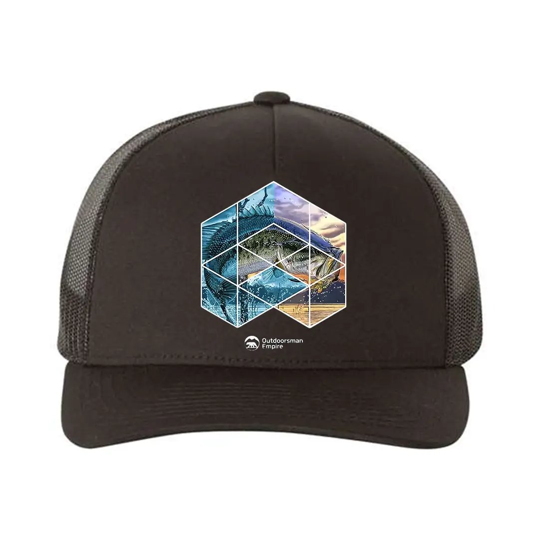 Fishing Geometry Retro Embroidered Snapback Trucker Hat