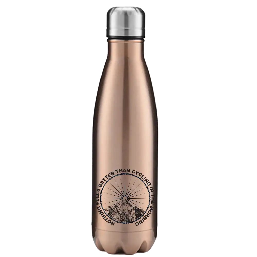Cycling In The Morning Stainless Steel Water Bottle Rose Gold