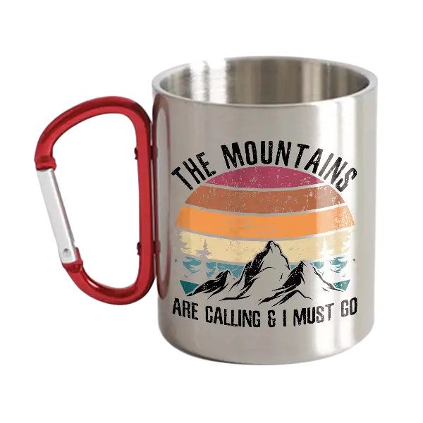 Hiking The Mountains Are Calling Stainless Steel Double Wall Carabiner Mug 12oz