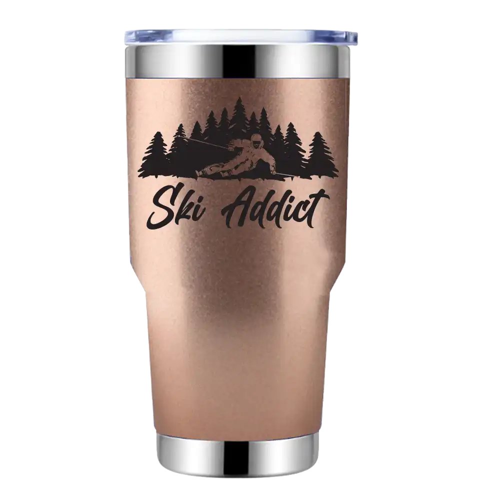 Ski Addict 30oz Insulated Vacuum Sealed Tumbler Rosegold