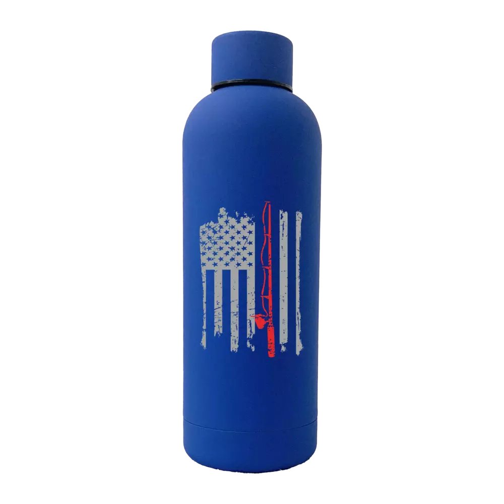 Fishing Rod American Flag 17oz Stainless Rubberized Water Bottle