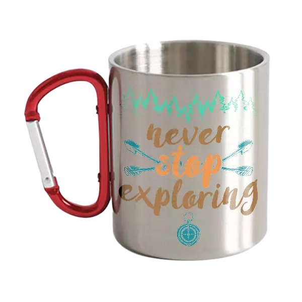 Never Stop Exploring Stainless Steel Double Wall Carabiner Mug 12oz