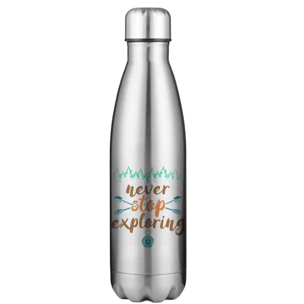 Never Stop Exploring 17oz Stainless Water Bottle Silver
