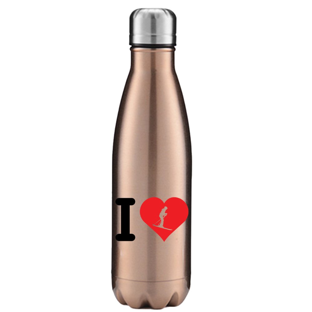 I Love Skiing 17oz Stainless Water Bottle Rose Gold