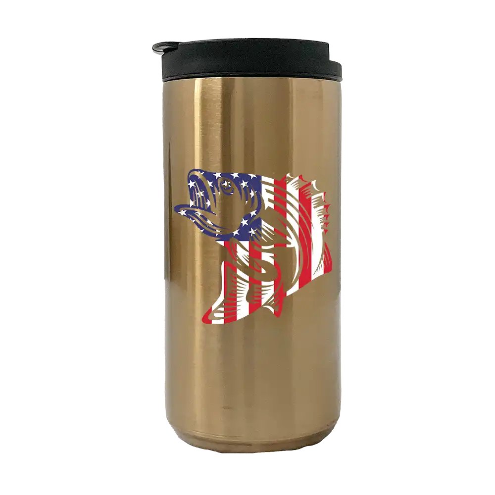 American Flag Fish 14oz Tumbler Gold