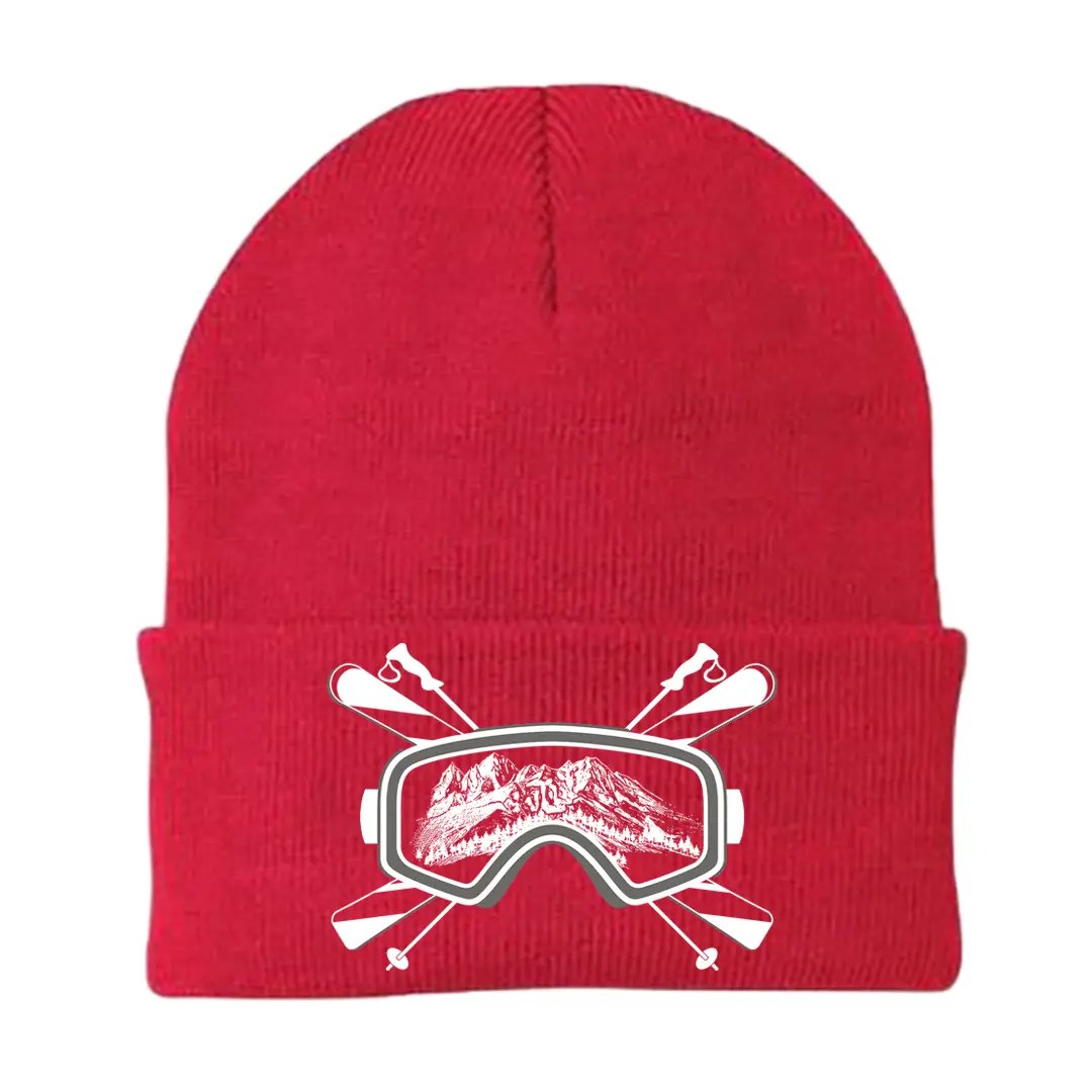 Ski Goggles Embroidered Beanie