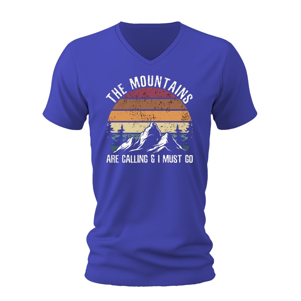 Hiking The Mountains Are Calling Men’s Unisex V-Neck T-shirt