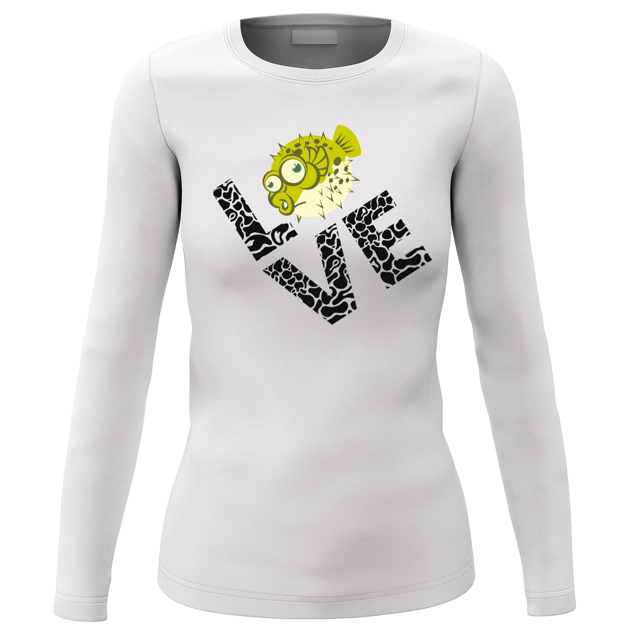 Love Fishing Green Blowfish Globe' Long Sleeve for Women