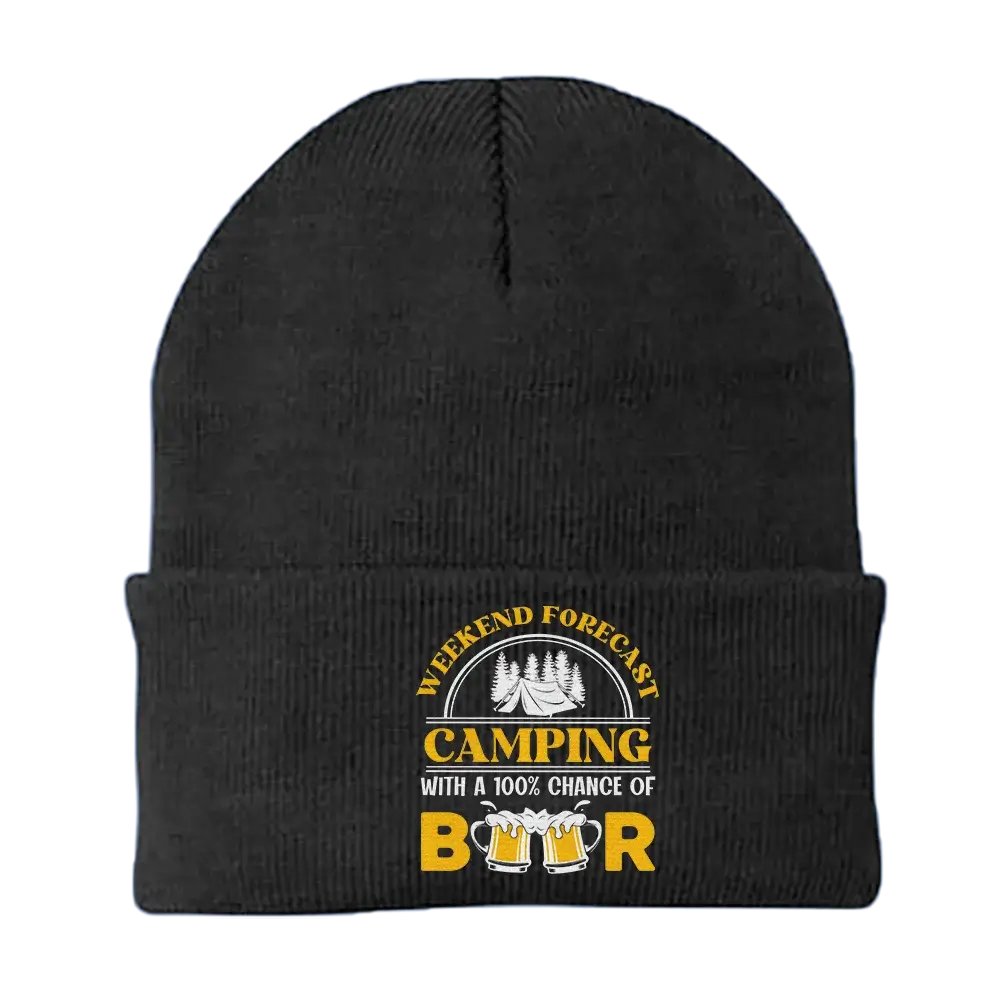 Weekend Forecast, Camping with 100% Beer Embroidered Beanie