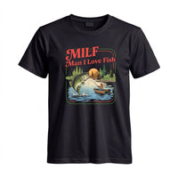 Thumbnail for May include a Black person wearing the MILF Man I Love Fishing T-Shirt featuring a humorous fishing acronym graphic for anglers and outdoor enthusiasts.