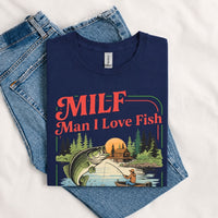 Thumbnail for May include a Navy person wearing the MILF Man I Love Fishing T-Shirt featuring a humorous fishing acronym graphic for anglers and outdoor enthusiasts.
