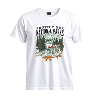 Thumbnail for May include a White Protect Our National Parks Fish X River Graphic T-Shirt featuring a fish silhouette with a scenic river landscape for anglers, hikers, campers, and nature lovers.