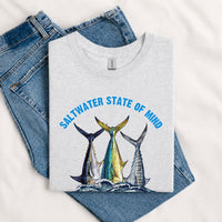 Thumbnail for May include a Sport Grey person wearing the Offshore Slam Performance Fishing T-Shirt designed for offshore anglers during a saltwater fishing adventure on the open water.