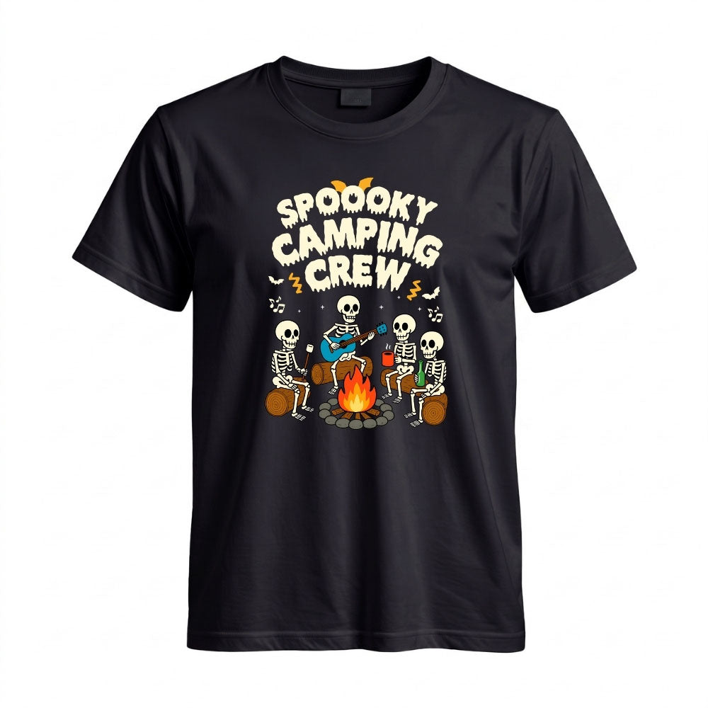 May include a Black Spooky Camping Crew T-Shirt featuring a funny Halloween camping graphic with festive fall elements for campers and outdoor enthusiasts.