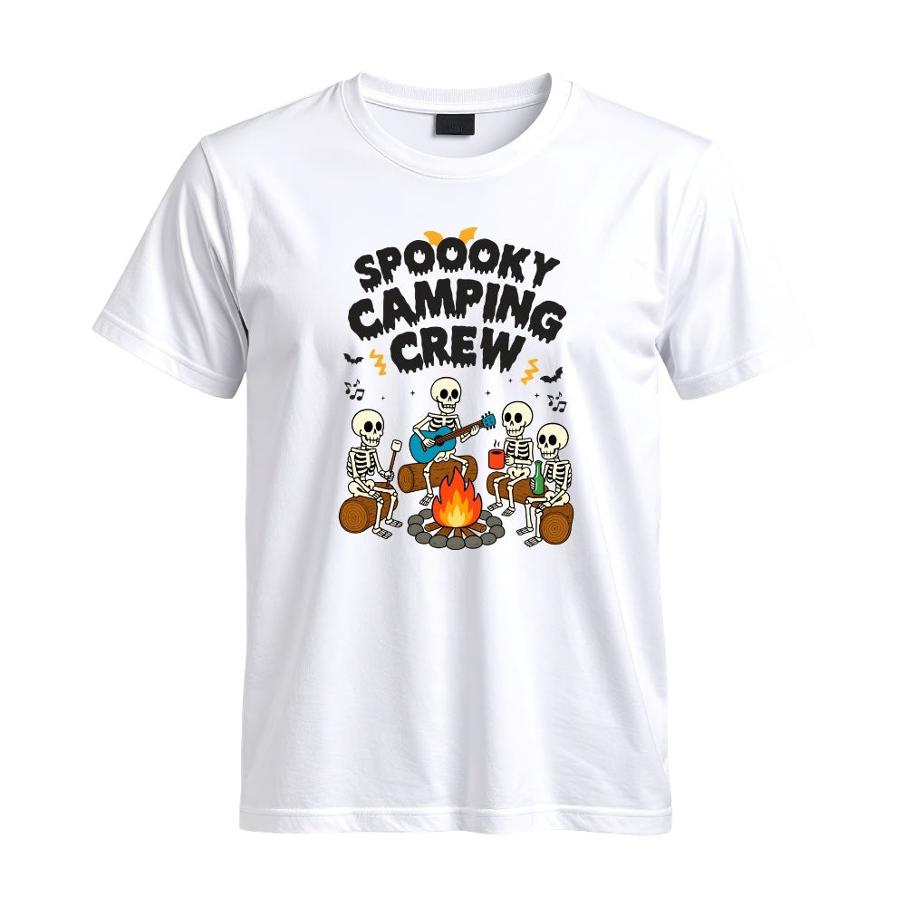 May include a White Spooky Camping Crew T-Shirt featuring a funny Halloween camping graphic with festive fall elements for campers and outdoor enthusiasts.