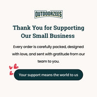 Thumbnail for Message from Outdoorzees thanking customers for supporting their small business, with a focus on care and gratitude.
