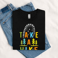 Thumbnail for May include a Black Take A Hike Boot Print T-Shirt featuring a hiking boot print graphic with a funny outdoor quote for hikers, campers, backpackers, and nature lovers.