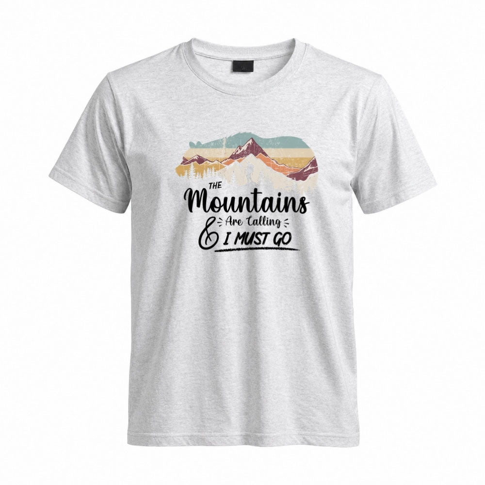 May include a Sport Grey The Mountains Are Calling and I Must Go T-Shirt featuring an inspirational mountain graphic for hikers, campers, backpackers, and outdoor adventure lovers.