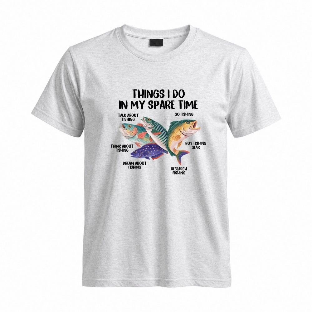 May include a Sport Grey Things I Do In My Spare Time Fishing T-Shirt featuring a funny fishing graphic design for anglers, fishermen, and outdoor enthusiasts.