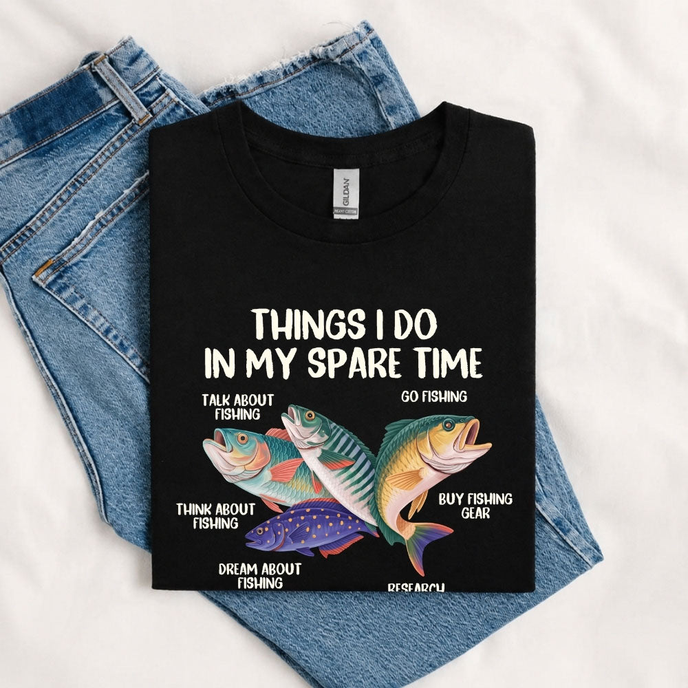 May include a Black Things I Do In My Spare Time Fishing T-Shirt featuring a funny fishing graphic design for anglers, fishermen, and outdoor enthusiasts.