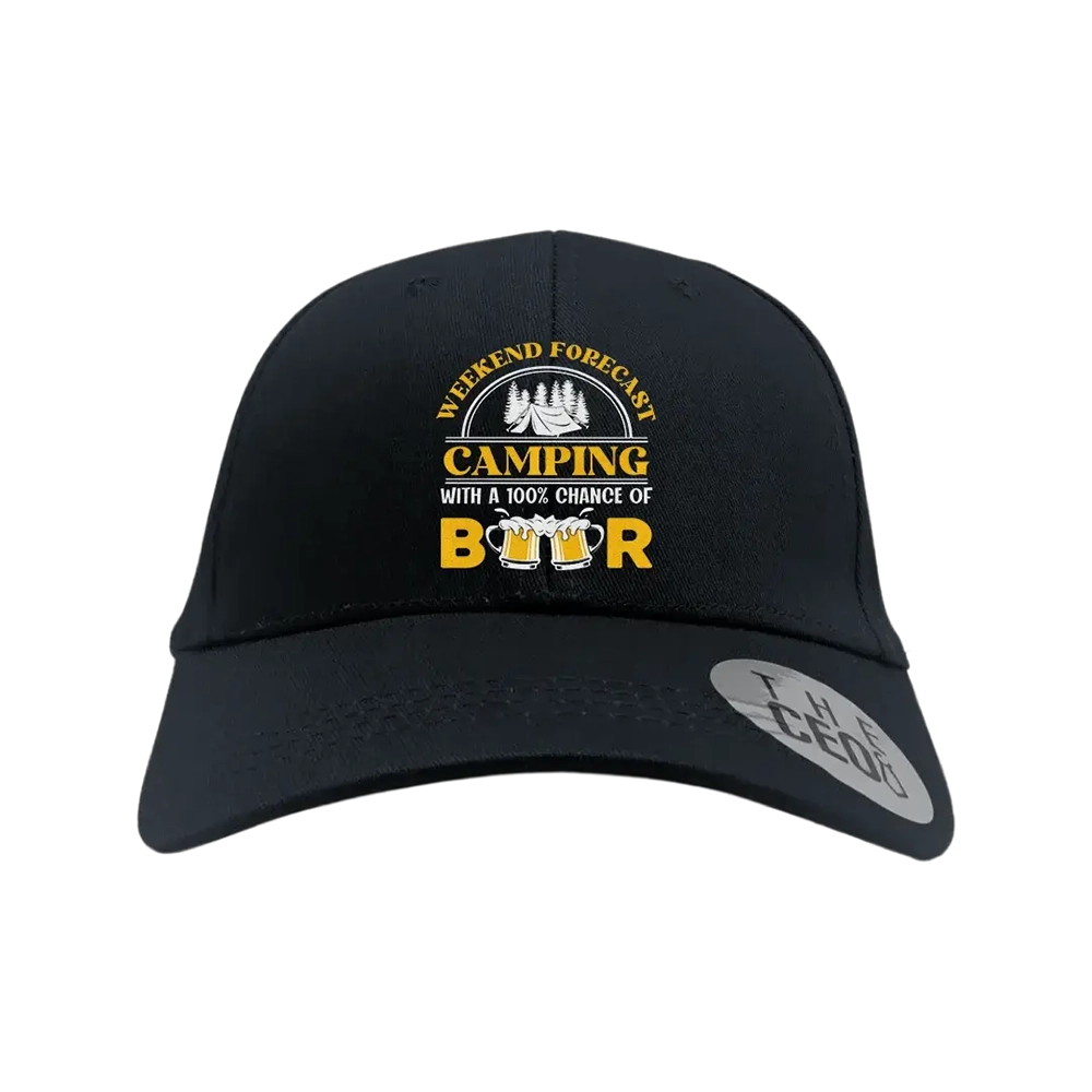 Weekend Forecast, Camping with 100% Beer Embroidered Trucker Hat