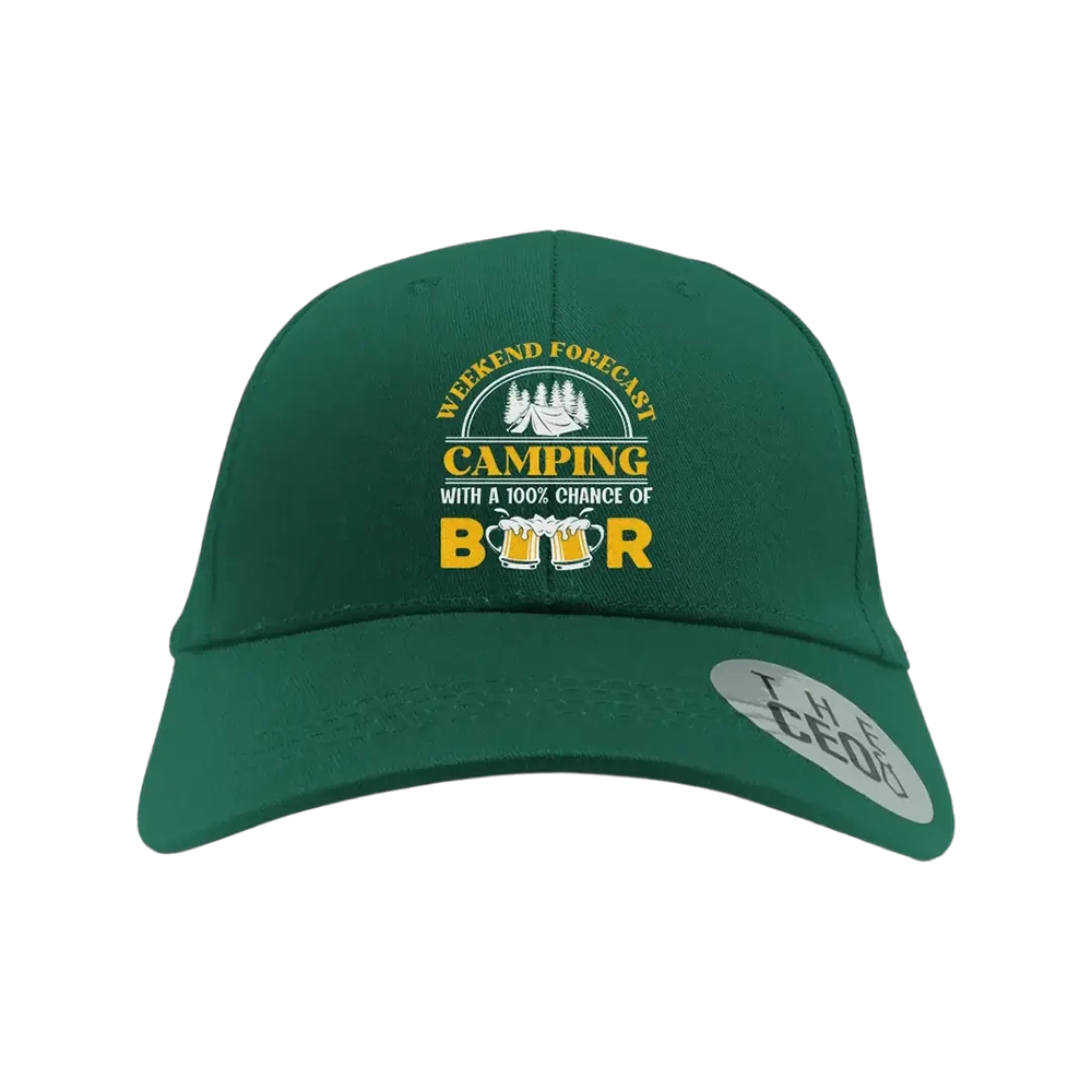 Weekend Forecast, Camping with 100% Beer Embroidered Baseball Hat