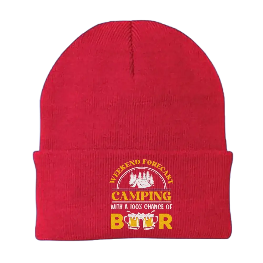 Weekend Forecast, Camping with 100% Beer Embroidered Beanie