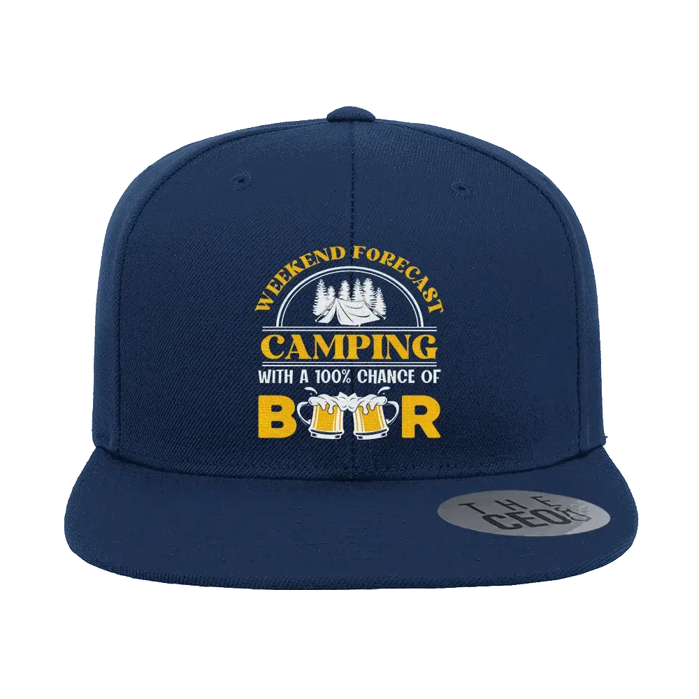 Weekend Forecast, Camping with 100% Beer Embroidered Flat Bill Cap