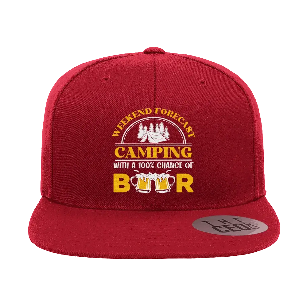 Weekend Forecast, Camping with 100% Beer Embroidered Flat Bill Cap